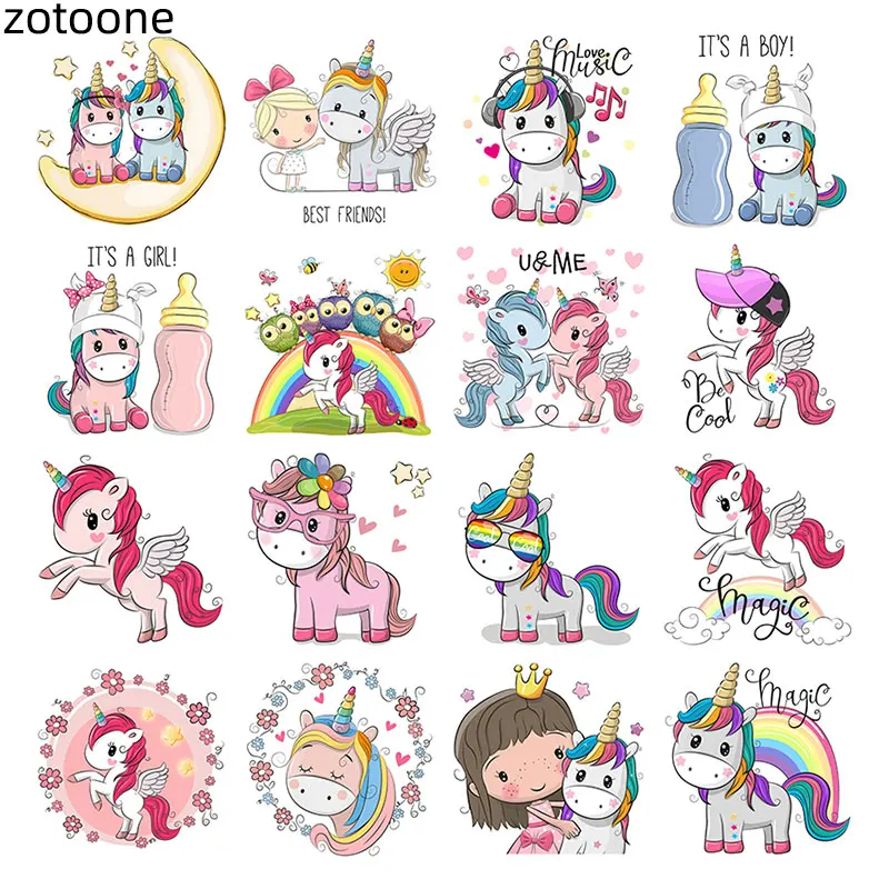 ZOTOONE Flower Applique Cute Animal Unicorn Iron on Transfers Patches for Baby Clothing Heart Patch Kid Clothes Printed E