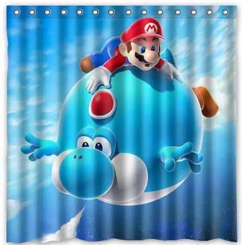 

ario Air Balloon Yoshi Blue Super Mario Galaxy Fabric Shower Curtain 180x180cm Waterproof Mildewproof Shower Curtains
