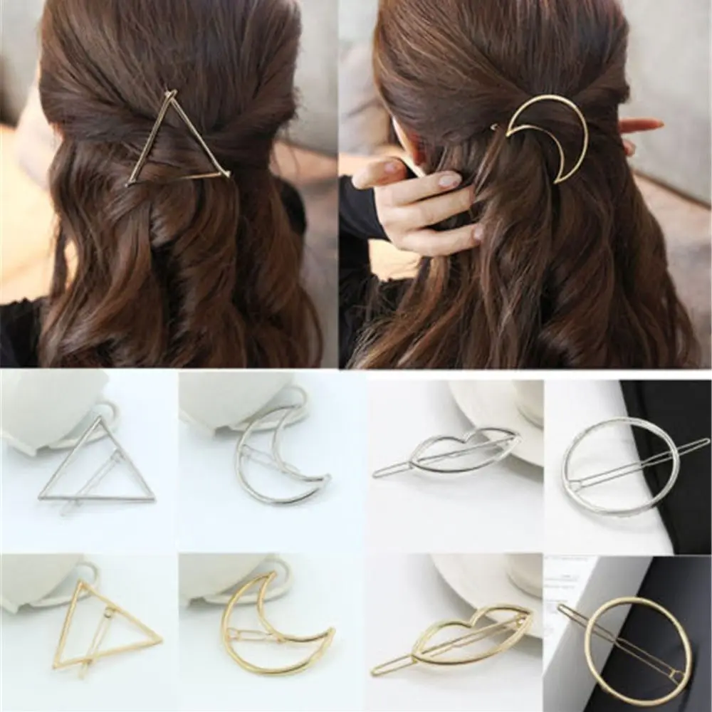Women Girls Fashion Moon Hairpins Hollow Circle Lip Moon Triangle Hair Clip Wedding Party Hair Accessories Braider hair tools Women Girls Fashion Moon Hairpins Hollow Circle Lip Moon Triangle Hair Clip Wedding Party Hair Accessories Braider hair tools
