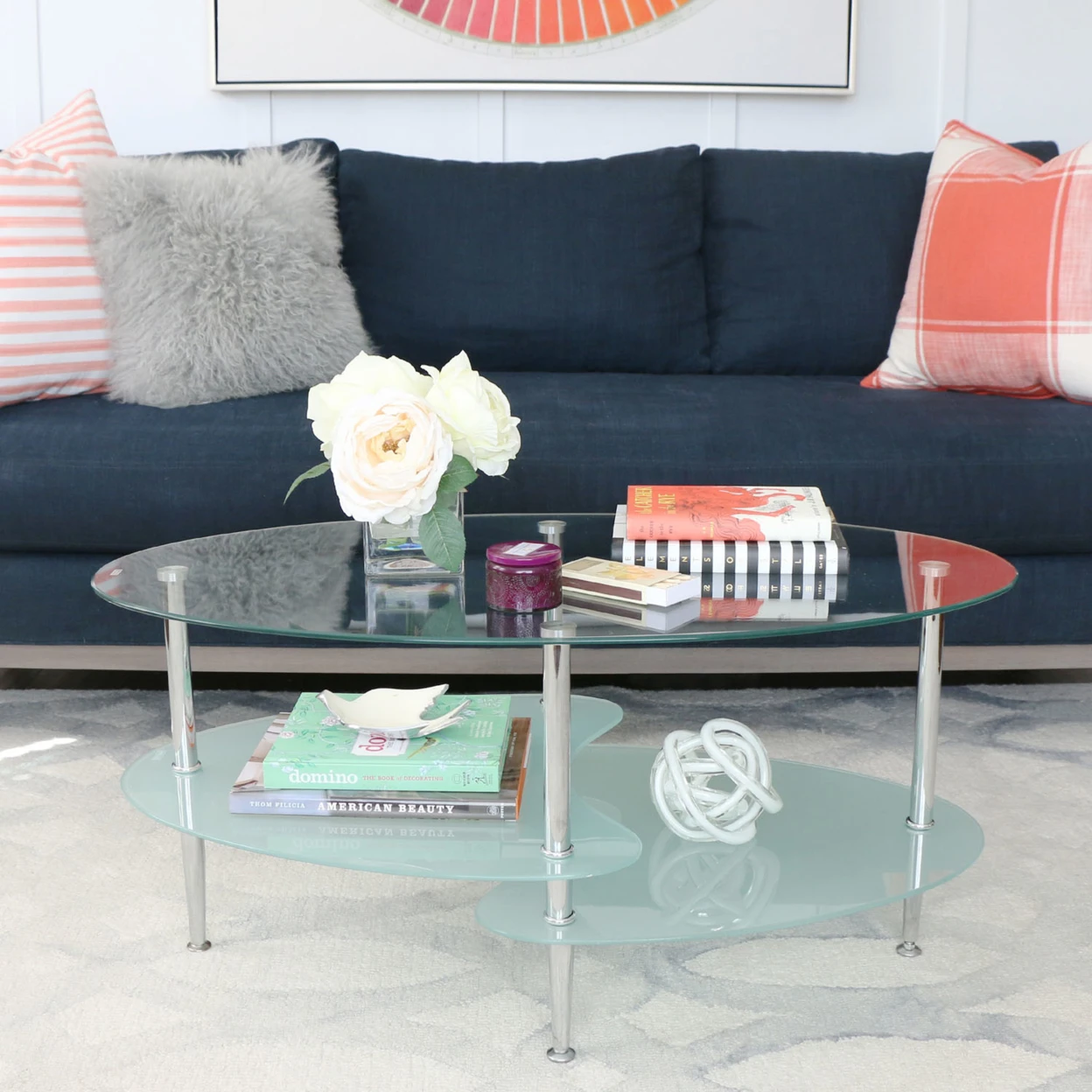 WE Furniture C38B4 Glass Oval Living Room Metal Coffee Table (1)