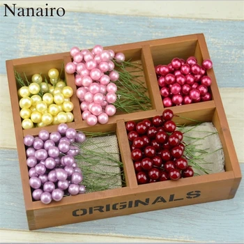 

200pcs/lot Mini Fake Fruit Berries Artificial Flowers Red Cherry Scrapbooking Stamen Head Pearl Wedding Christmas Decoration