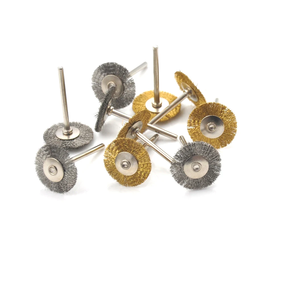 5PCS Brass Wire Wheel Brushes 22MM Polishing Tool For Die Grinder Rotary 3mm Shank Diameter Mini Drill Polishing Descaling