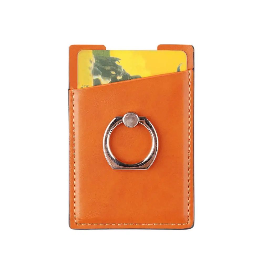 ABS Mobile Phone Card Holder Card Pocket with Ring Stand Adhesive Sticker Back for PC Smart Phone Hold Cars Cash etc - Цвет: Orange