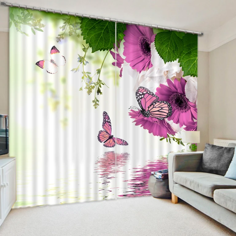 

Flower butterfly print photos 3d blackout curtains finished