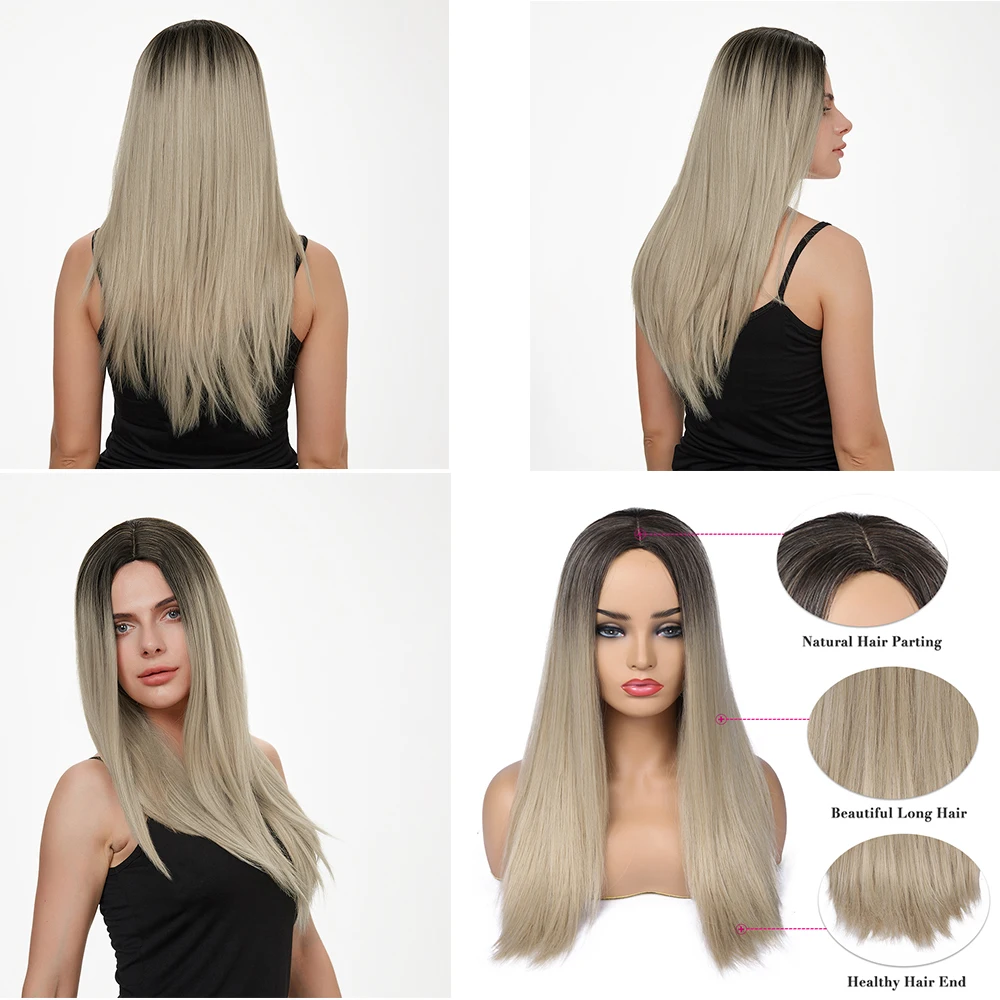 FAVE длинные прямые Омбре 1B99J темные корни синтетический парик для черных женщин коричневый/Блонд/фиолетовый/зеленый средняя часть косплей волос