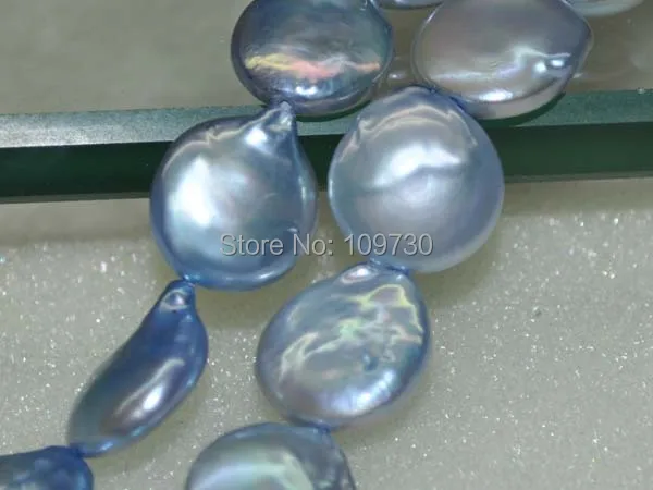 

Jewelry 00280 Lots 2strs AA+15-16mm luster sky-blue coin freshwater pearls