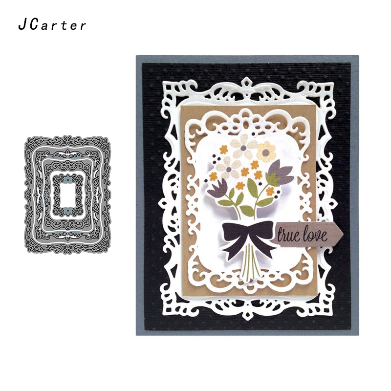 

JC 2019 New Arrival Lace Rectangle Frame Metal Cutting Dies for Scrapbooking DIY Embossing Folder Paper Handmade Album Stencils