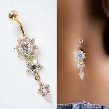 Fashion Navel Piercing Rhinestone jewely Flower Dangle Navel Nail Belly Button Ring Sexy Body Jewelry for