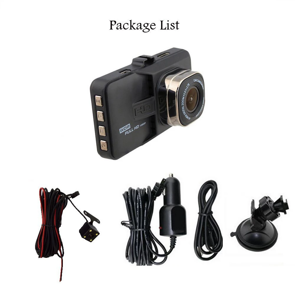 Original Podofo Dual Lens Car DVR Dashcam 1080P Video Recorder Registrator with Backup Rearview Camera Camcorder WDR BlackBox 