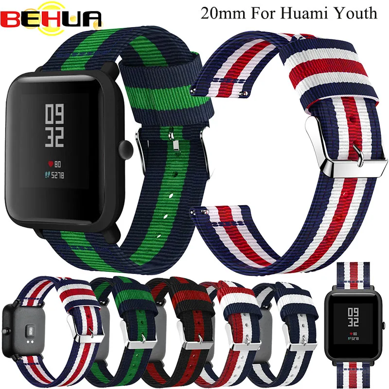 Ремешок нейлоновый для смарт часов xiaomi Amazfit Bip Youth браслет Samsung Gear S2 Huami Bit 20