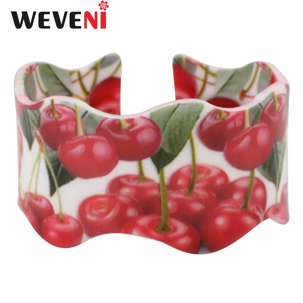 WEVENI Wide Love Lightweight Cherry Pattern Bangles Bracelets Original Acrylic Jewelry For Women New Fashion Girl Accessories | Украшения и