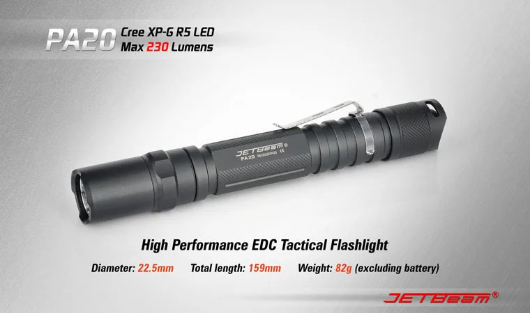 

Free Shipping Original JETBEAM PA20 Cree XP-G R5 LED 230 lumens flashlight daily EDC torch Compatible with 2*AA battery
