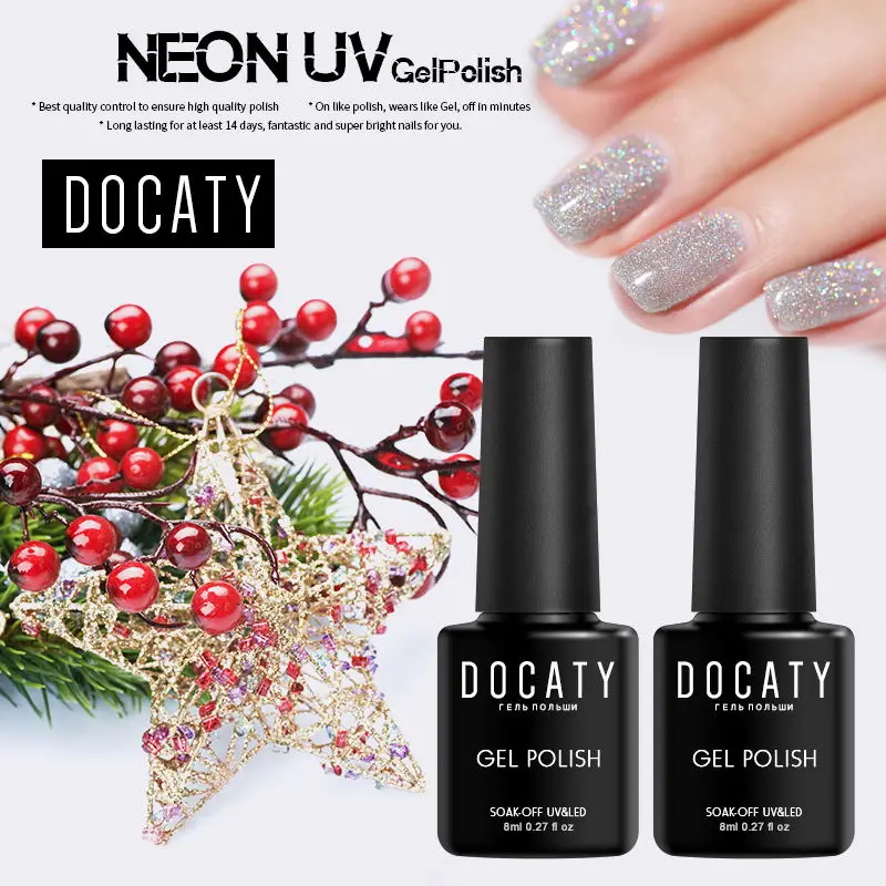 Docaty Neon Color UV Gel Nail Polish Best Selling Long Lasting 3D Glitter Dark Purple Enamel | Красота и здоровье