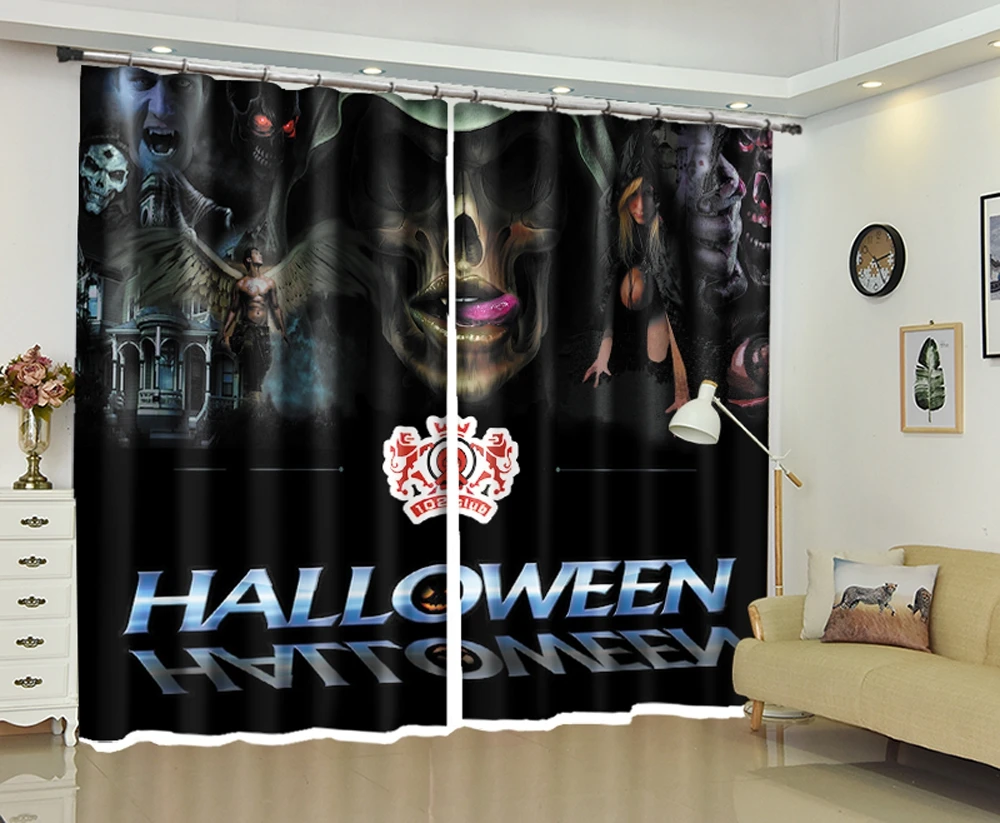 

3D Window Curtains Horrible Halloween night print Blackout Living Room Hotel Bedroom decorate Drapes Cortinas Rideaux pillowcase