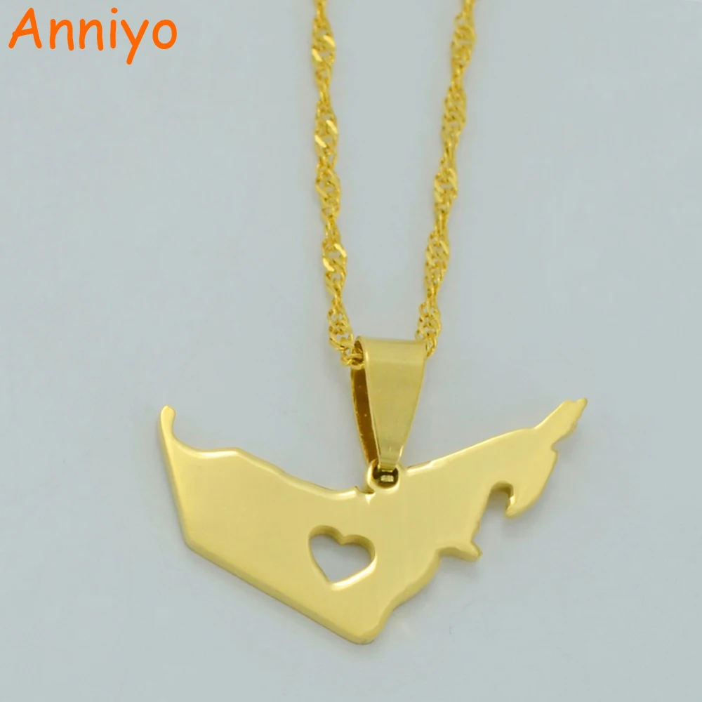 Anniyo The United Arab Emirates Map Pendant Necklace for Women/Men Gold