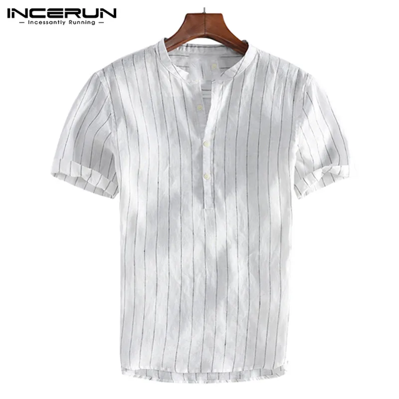 

Comfortable Men Cotton Shirts Striped Casual Shirts Short Sleeve Pullover Shirt Dress Men Clothes Slim Fit Hombre Camisa Summer