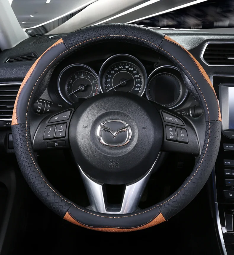 Топ Слои кожаный руль охватывает для Mazda 2 Demio Mazda3 Atenza Mazda6 CX-3 CX-4 CX-5 CX-8 CX-9 Wagon BT-50 Premacy 5 7