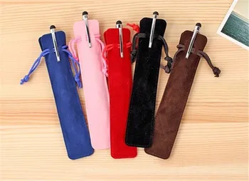 

300 pcs Velvet Pen Pouch Holder Single Pencil Bag Pen Case Rope Locking Crystal Metal brand Pen bag school stationery supplies