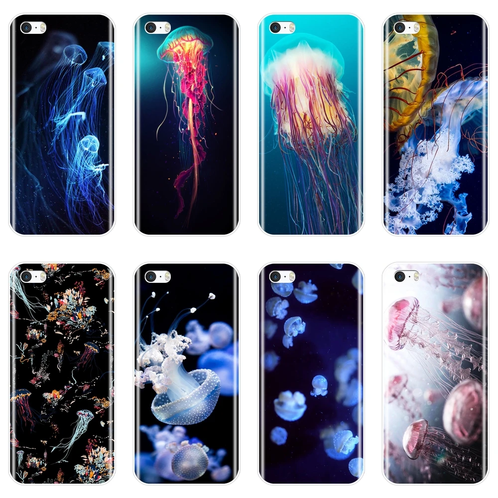 Чехол для iPhone 4 4S 5 5C 5S SE силиконовая Мягкая синяя Медуза Ovean морское животное