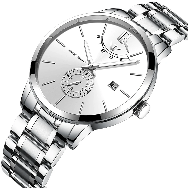 NIBOSI часы мужские модные часы Роскошные брендовые водонепроницаемые полностью Стальные кварцевые аналоговые наручные часы синие Reloj Hombre Relogio - Цвет: Silver white steel