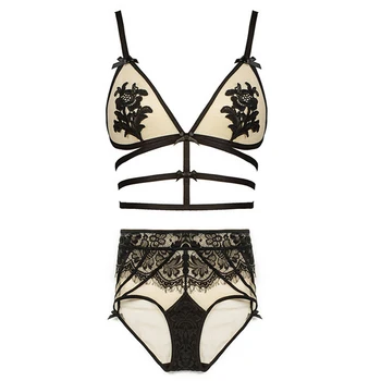 

Ultra-thin Lace Three-point See Through Bra Thong Underwear Set Women Embroidery Back Closure Bra Panty Intimate Clothes