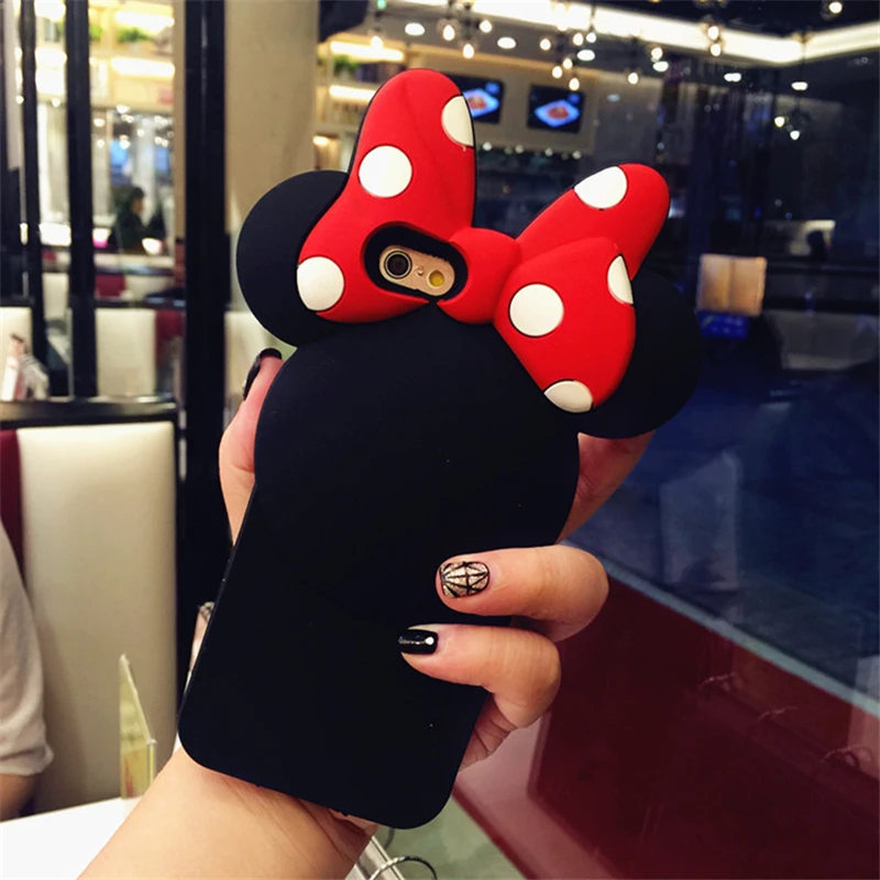 

Cartoon Minnie Protective Case 3D Soft Silicone Back Cover for IPhone 6S 7 8 Plus X 10 XS XR Max Lovely Phone Bags