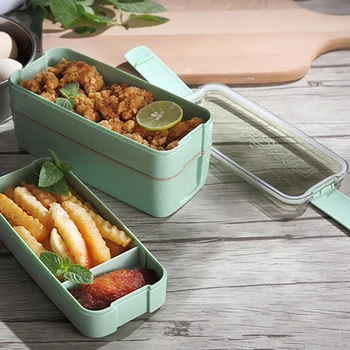 

Lunch Box Rice Case Salad Bowl Fruteira Bento Three Layers Of Dinner Case Wheat Straw Seal Box Take-out Picnic Preservation Cans