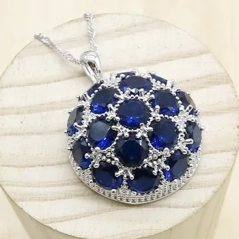 

Round Black Blue Rainbow 3 colors Cubic Zirconia Silver Color Necklace Pendant For Women Sweater chain Jewelry