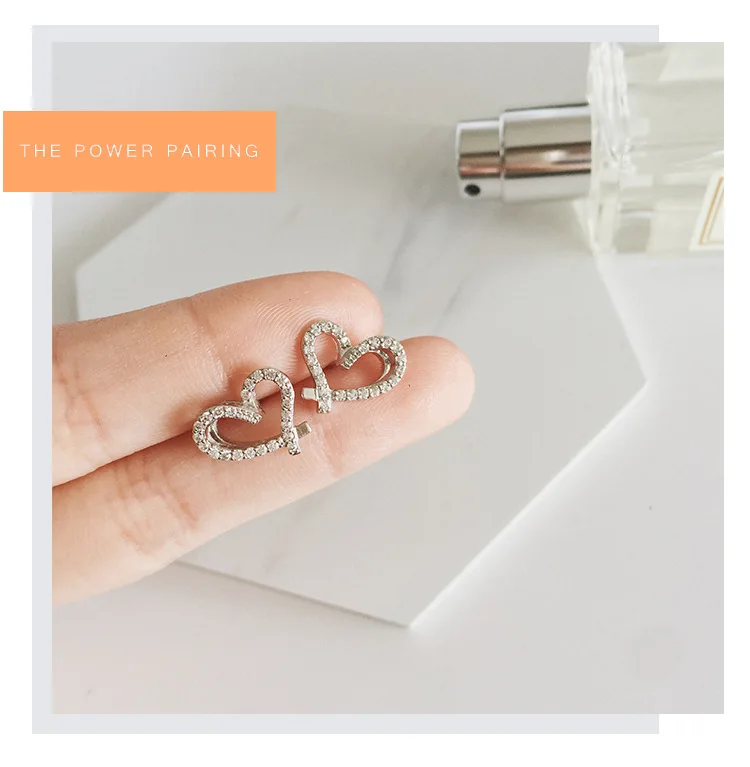 sweet heart full cz earrings 925 silver post Hypoallergenic fadeless alloy fashion jewelry stud earrings for women gift
