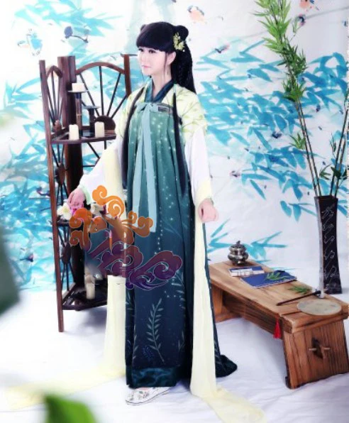 Зеленый Hanfu Lu Yan Lin Wei чудо Никки серии печати шифоновый костюм Hanfu сценический или косплей костюм женский