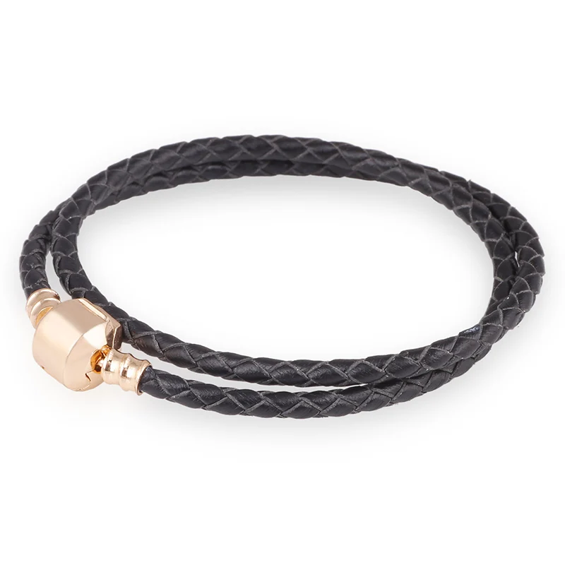 Buy Plated gold Black Double Loop Leather Charm