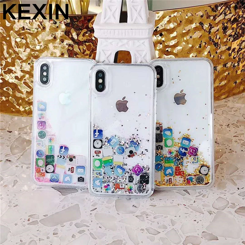 KEXIN Жидкий чехол для телефона iphone XS MAX XR X Чехол PC + TPU веселый значок жидкий зыбучий