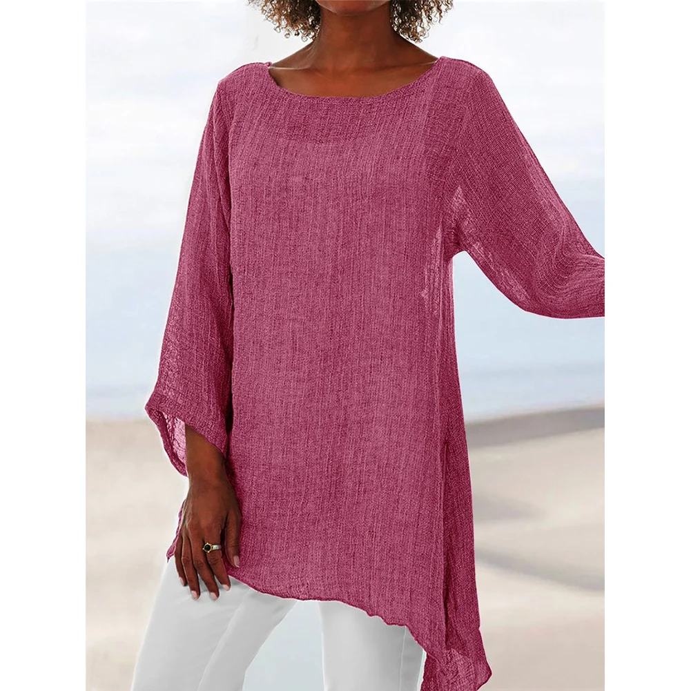 

Women O Neck Long Sleeve Asymmetric Hem Loose Tunic Tops T-Shirts QL Sale