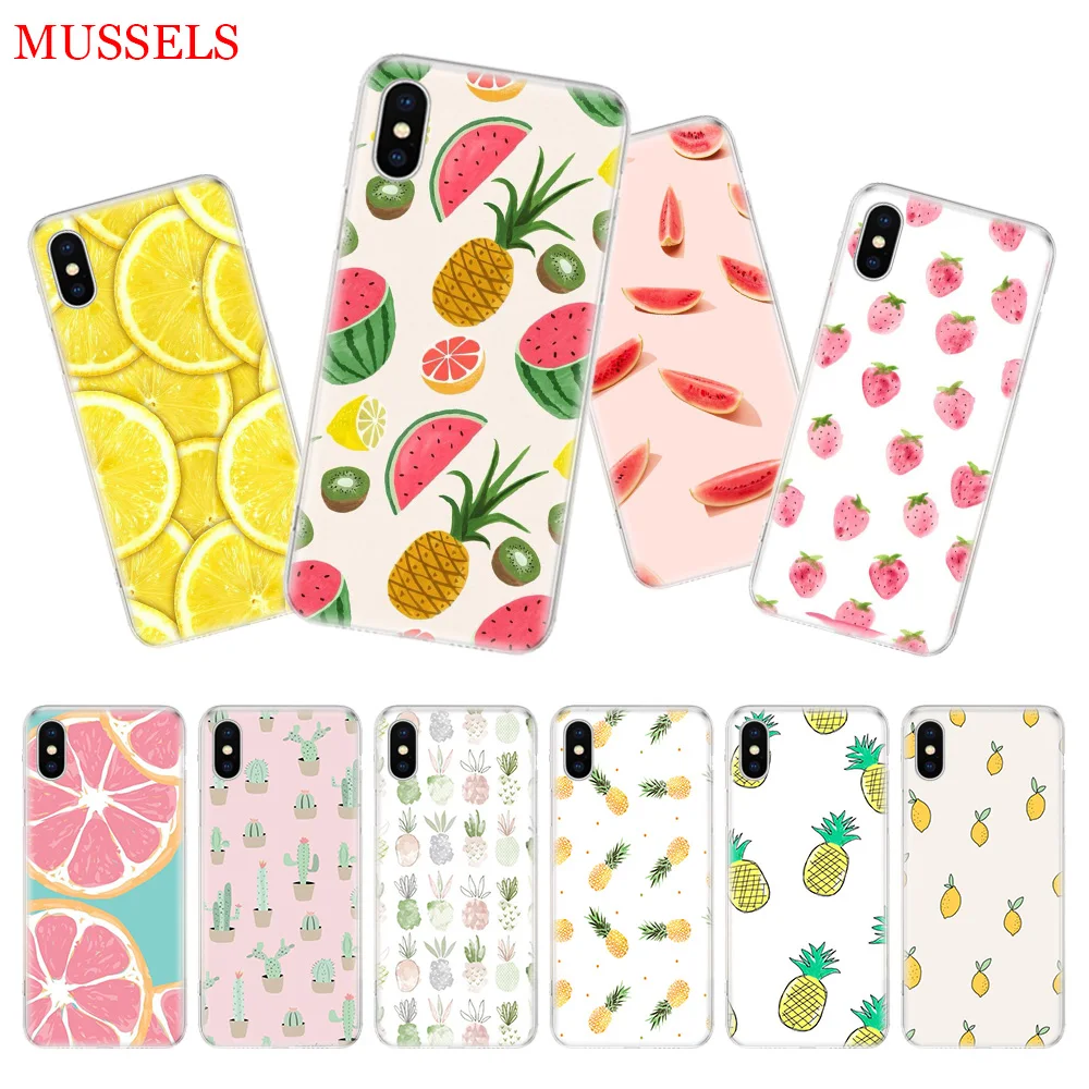 

Full of Fruits Phone Case For iPhone 7 8 6 6S Plus X 10 Ten XS MAX XR 5S SE Art TPU Covers Coque Capa Cas Shell