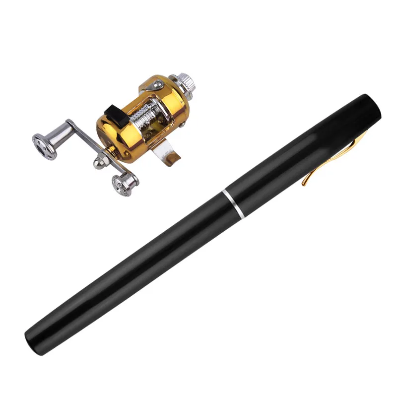 1pc Mini Portable Aluminum Alloy Pocket Pen Shape Fish Fishing Rod Pole With Reel Dropshipping - Цвет: Черный