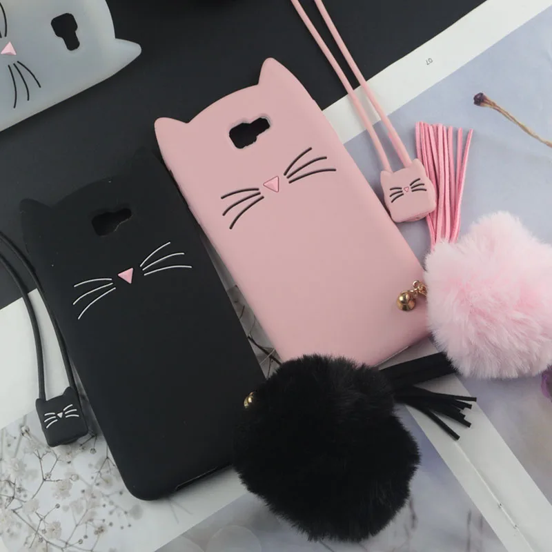 

Cute 3D Cartoon Silicon Case for Samsung Galaxy J5 Prime On5 2016 Cases Japan Glitter Beard Cat Lovely Ears Kitty Phone Cover