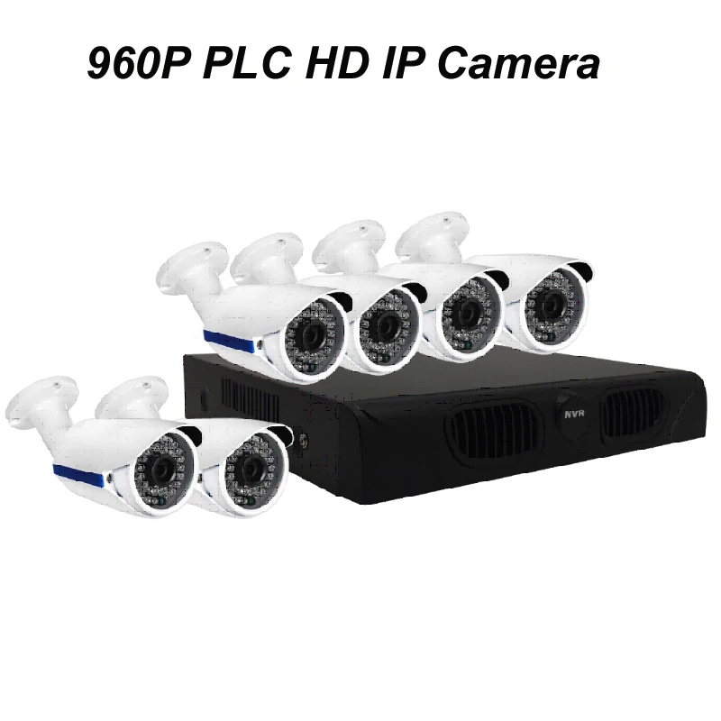 6pcs of 960P PLC HD IP Bullet Camera with 1080P NVR DIY