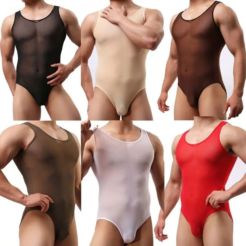 

Sexy Men Soft Mesh Perspective Thong Leotard Bodysuit Underwear Wrestling Singlet Sleepwear Mens One Piece Sexy Underwear boxer