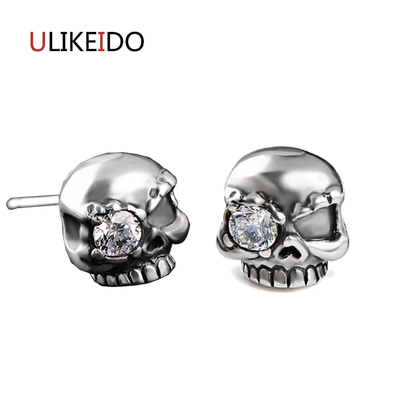 

100% Pure 925 Sterling Silver Stud Earring Skull Punk Skeleton Jewelry For Men Christmas Gift 304