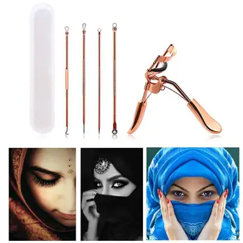 

Professional 4x Antibacterial Acne Needle + 1x Rose Gold Eyelash Curler Eye lashes Curling Clip Eyelash Cosmetic Makeup Tools
