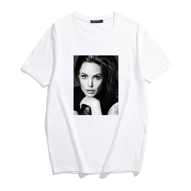 Женская Винтажная Футболка с принтом Angelina Jolie летняя повседневная свободная