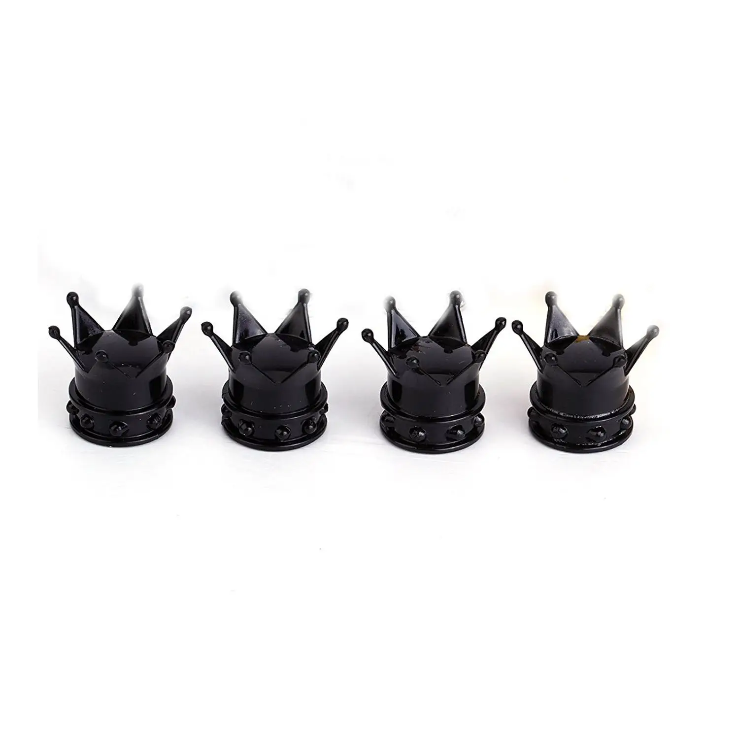 4 crown tire air valve caps black bicycle motorcycle car wheel