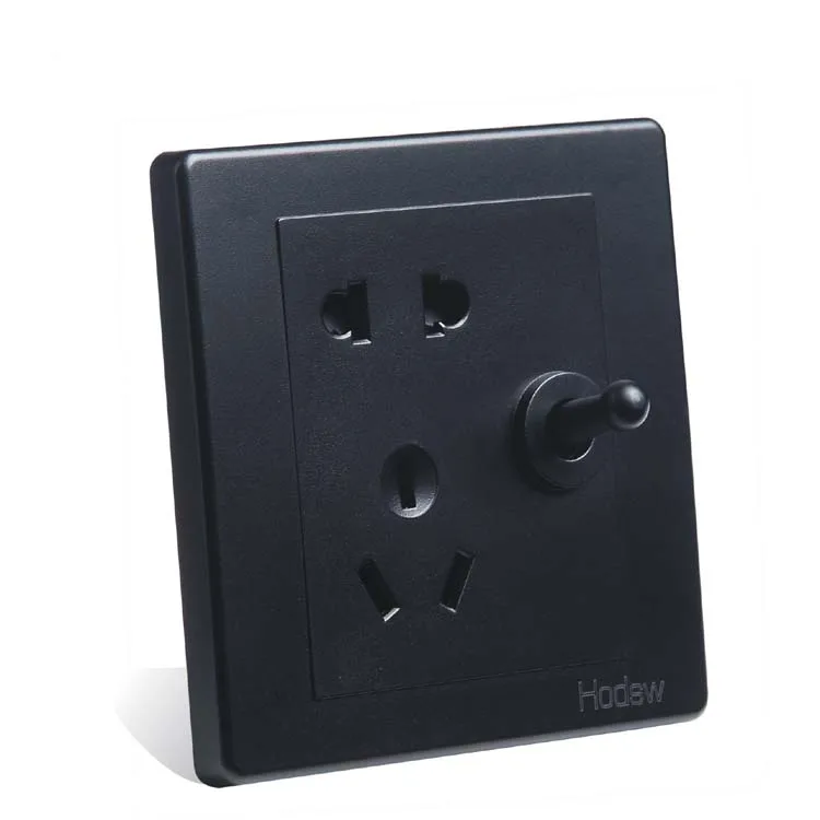 86 Wall Mounted Switch Socket, Hidden Retro, Black Brass Lever Five Hole Socket With Switch, PC