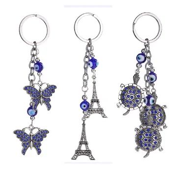 

Lucky Butterfly and blue crystal Evil funny Eye Good Luck Keychain Ring Handbag Charm Turtle keyring jewelry