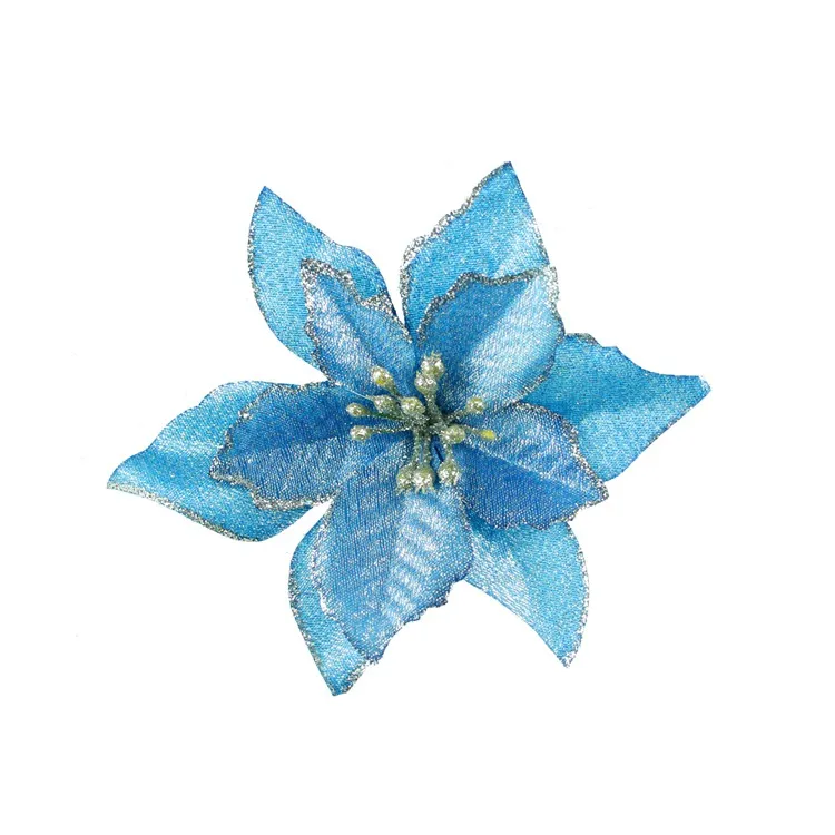 Blue YORIWOO рождественские искусственные цветы для украшения Блеск Пуансеттия(Рождественская звезда) Искусственные цветы «сделай сам» для дома Свадебные украшения со цветами для головы во время Рождество - Цвет: Blue