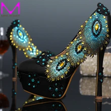 Women Black High Heel Shoes Pumps Platform Genuine Leather Handmade Customized Prom Party Dress Shoes Spring Bridesmaid Shoes