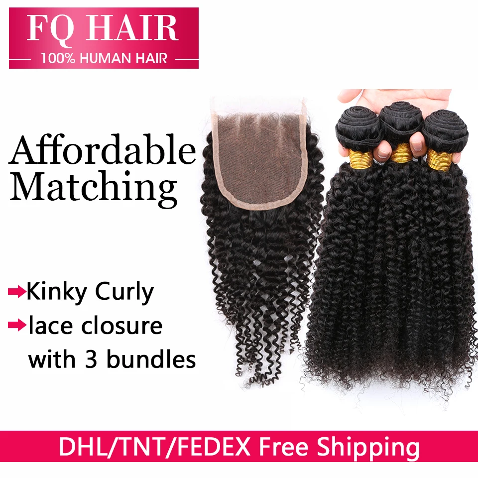 7A Best Unprocessed Human Virgin Hair 3 Bundles With Closure,Mongolian Kinky Curly Hair With Closure,Lace Closure With Bundles