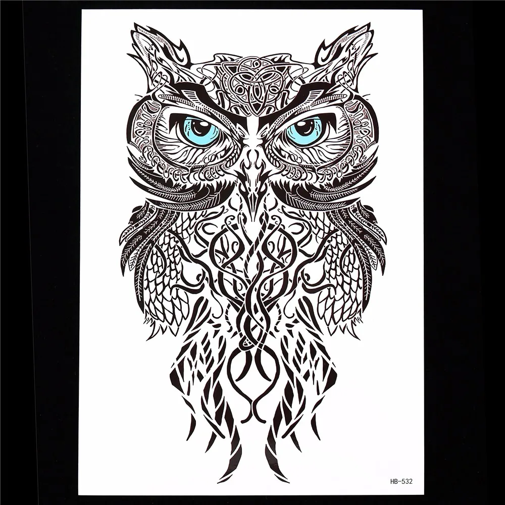 1pc Black Realistic Owl Design Tattoo Sticker Temporary Paste Paper Decal HB532 Beauty Women Men Flower Arm Body Back Art Tattoo