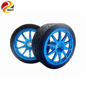 

DOIT 6pcs/lot Car Wheel Tire 65mm RC Car Chassis Wheels Red Blue DIY KIT Tractor Tracing Electronic RC Toy