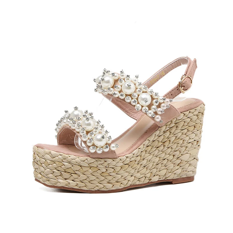 

Woman Sandals Platform Fashion Pearl 2019 Summer 10cm Super High Heels Wedges Shoes For Women Sandals Female Summer Shoes Sandal
